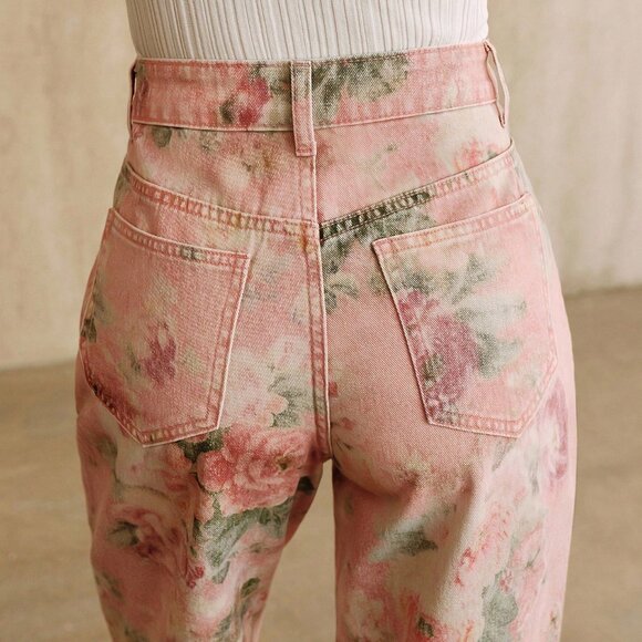 Pink Casual Women's Printed Jeans - Picture 6 of 7